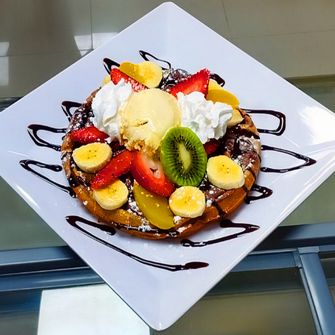 Waffle con Helado y Mango